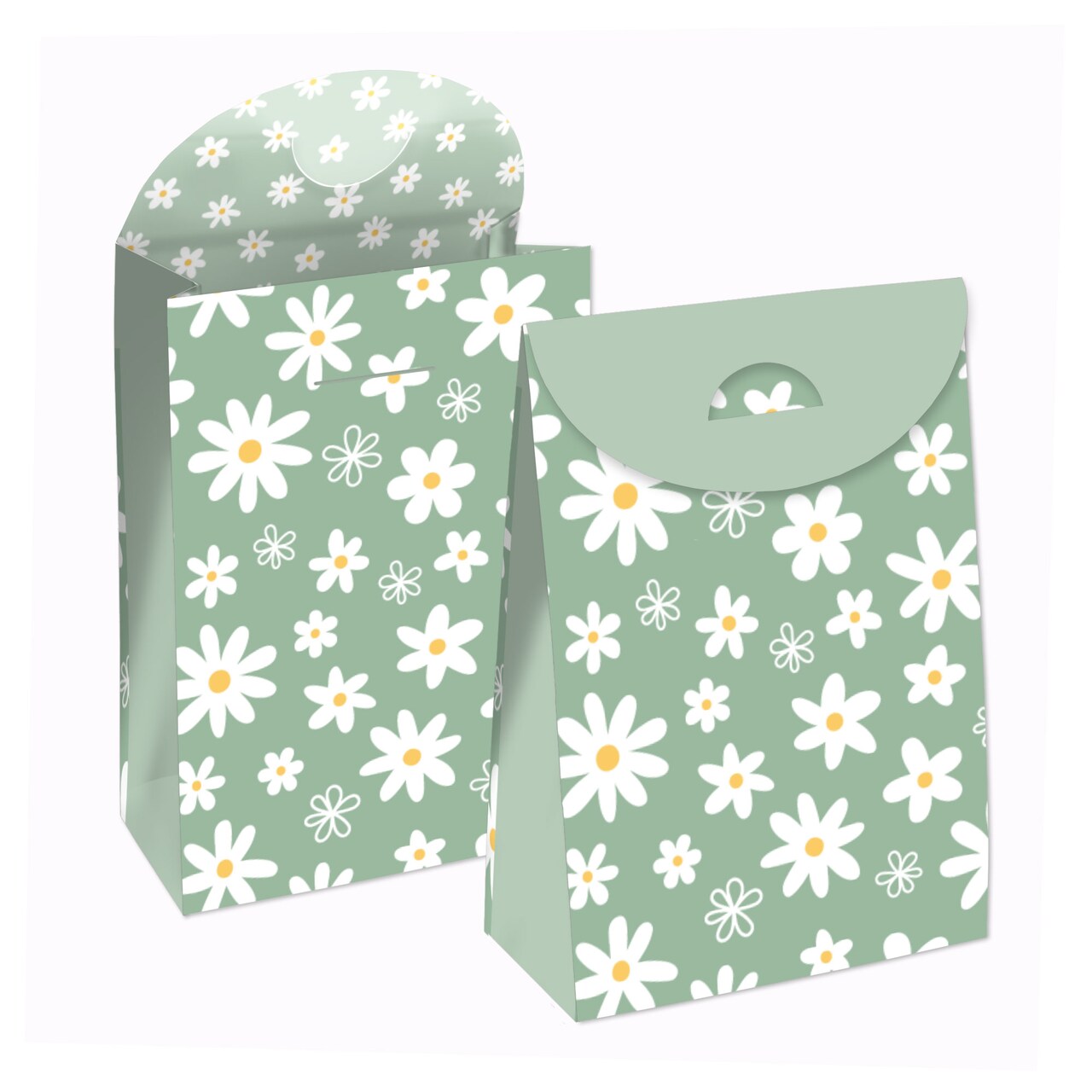 Big Dot of Happiness Sage Green Daisy Flowers - Floral Gift Favor Bags - Party Goodie Boxes - Set of 12